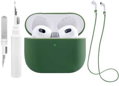 Teyomi Hülle Kompatibel mit Airpods 3 mit Reinigungsset, Silikonhülle kompatibel mit Apple AirPods 3 Case, für Airpods 3 Generation Hülle, für Airpods 3 Schutzhülle mit Straps(Dunkelgrün)