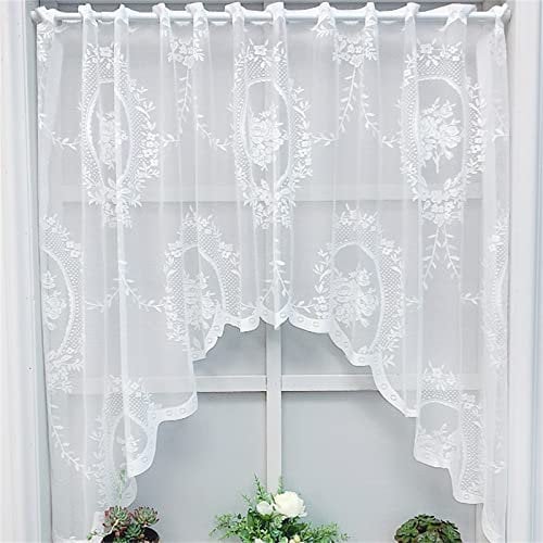 ZOYIEP Spitze Vorhänge, Boho Spitze Stickerei Vintage Gardine, Weiß Worhänge, Transparent Voile Vorhang Scheibengardine Landhausstil Bistrogardine (100x150cm)