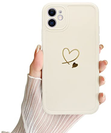Case for iPhone 12, Cute Gold Love-Heart Pattern iPhone 12 Case for Women and Girls Soft Silicone Flexible Slim Shockproof Protective Cover Compatible with iPhone 12(6.1 Inch)-White