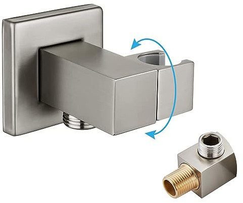 gotonovo Brushed Nickel Wall Supply Elbow Solid Brass Wall Mounted Swivel Angle Simple Wall Union with Handheld Shower Holder Elbow with Shower Hose Connector by Male 1/2 IPS Water Oulet