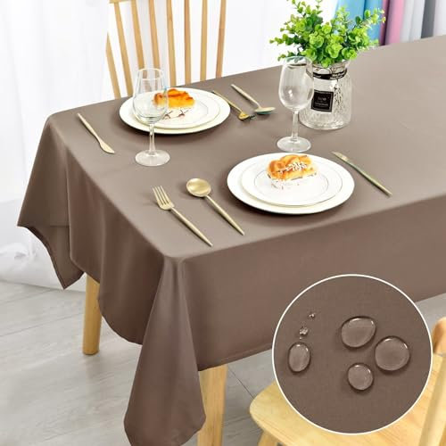 DWCN Braun Tischdecke 140x240cm Fleckschutz Abwaschbar Tischwäsche Wasserdicht Tischtuch für Esszimmer, Garten, Party, Hochzeiten oder Haushalt