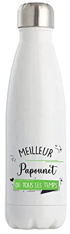 Bouteille isotherme Meilleur Papounet de tous les temps | Gourde Idée Cadeau Famille Papa Fête des Pères Anniversaire Noël