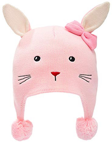 FORUHOO Baby Wintermütze Mädchen & Jungen Strickmütze Beanie Warm Mütze mit Ohrenklappen(Rosa Kaninchen,44-46)