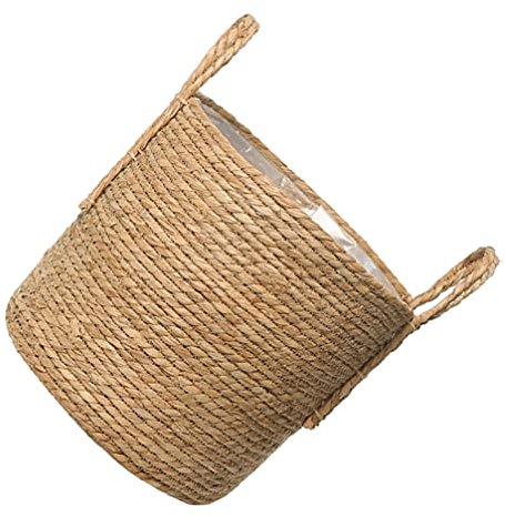 PATKAW Seagrass Basket Planters Pots Cover Storage Basket Plant Containers Hand Woven Basket Planter with Plastic Liners Straw Pot for Indoor Outdoor Plant Pots 25CM