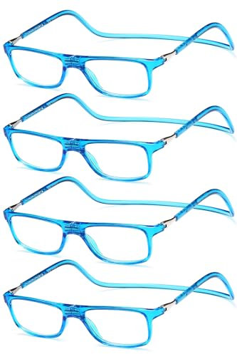 NEW VISION Lesebrille 4 pack, Magnet Lesebrille, Bequem Magnetverschluss Vorne, Leicht Lesebrillen NV2904, Lesehilfe für Damen Herren (4 Blau, 3, x)