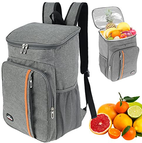 Cooler Backpack, Large Capacity Waterproof Insulated Backpack Picnic Beer Bag Backpack Freezer Multiple Pockets Cooling Lunch Bag Food Container for Travel/Hiking/Beach/School/Camping/BBQ (Gray)