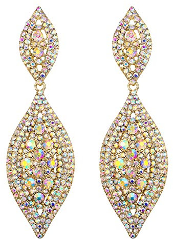 EVER FAITH Damen Ohrringe Österreichische Kristall Hochzeit Braut Charm 2 Blatt Drop Baumeln Ohrstecker Schillernd Klar AB Gold-Tone