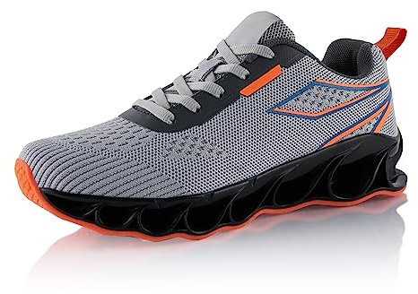 Fusskleidung® Damen Herren Laufschuhe Dämpfung Sportschuhe leichte Gesundheitsschuhe Grau Orange EU 36