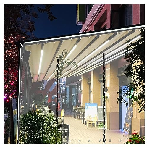 CEVAN Trasparente for Esterni Impermeabile, telone Trasparente for Porta con Cerniera, telone Impermeabile Trasparente for Giardino/pergola, Bianca,Personalizzabile(H2.4xL2.5m/H7.8xL8.2ft)