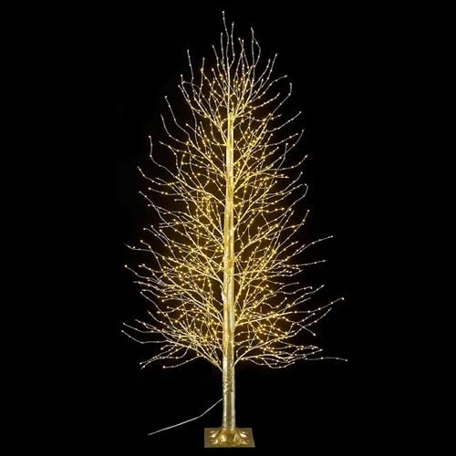 Gruppo Maruccia - Árbol de Navidad dorado con 1700 luces LED de color blanco cálido – Árbol de Navidad artificial para interiores y exteriores de 2,1 m de altura, 297 ramas luminosas