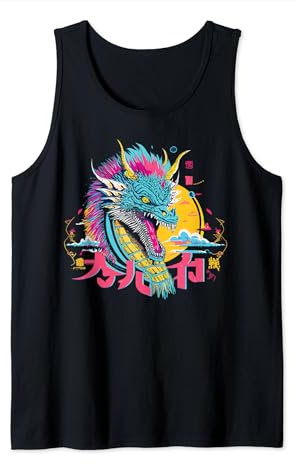 Dragon Techno Vaporwave Retro Futuristic Outrun Synthwave Tank Top