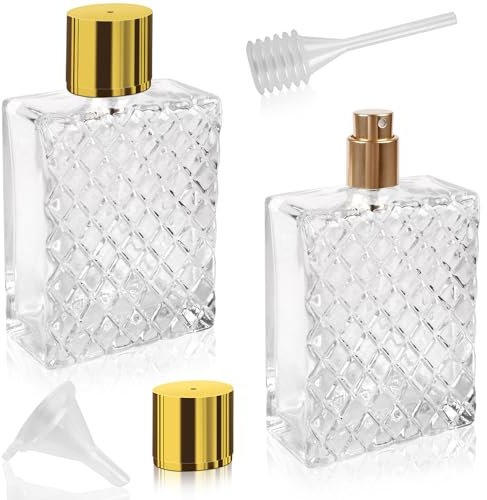 RNHDLY 2PCS Atomizador Perfume Recargable, Atomizador de Cristal Vacío, Botellas de Cristal para Perfume Pulverizador Perfume Recargable con Pipetas y Embudo, para Perfume, Viajes, Cosmética, A