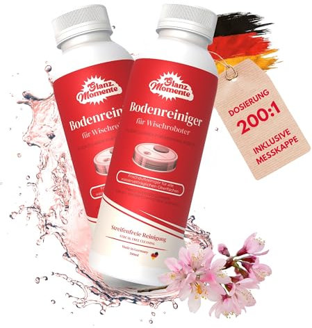 GLANZMOMENTE ® Bodenreiniger für Wischroboter - 2x500ML - Konzentrat 1:200 - Frischer Duft für Saugwischer I Saugroboter Reinigungsmittel - Streifenfrei
