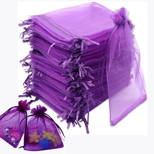 MUFEKUM 110 Stück Lila Organzasäckchen, 10x15cm Geschenksäckchen Organzabeutel mit Kordelzug, Organza Beutel Geschenkbeutel Organza für Hochzeit, Bonbonsbeutel, Schmuckbeutel, Weihnachten (Lila)