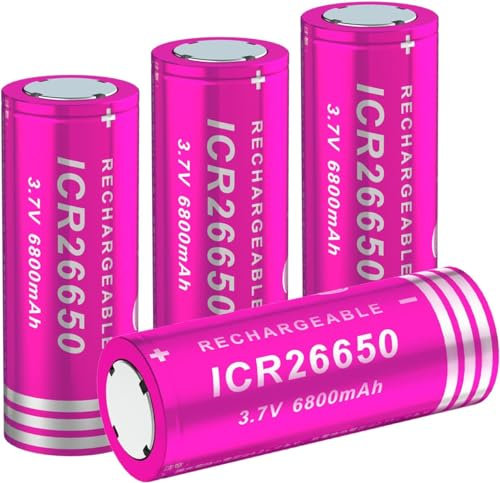26650 Piles Rechargeables, 3,7V Lithium Batterie, Li-Ion Rechargeable Batterie, 6800mAh Haute Capacité 26650 Batteries pour lampes de poche, phares, etc. (4 pièces)