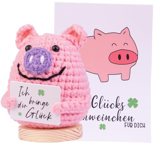 Mwmoeen Pocket Hug Glücksschweinchen, Kreative Positive Strickwolle Schwein Geschenke für Mutmacher Geschenk, Gute Besserung Geschenk, Muttertagsgeschenk(B2)