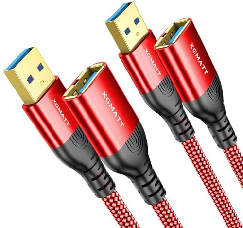 XGMATT USB 3.0 Verlängerung Kabel 0.8M-2Stück,Typ A Stecker auf Buchse,USB 3.0 Verlängerungskabel,hohe Datenübertragung, kompatibel mit Webcam, Flash-Laufwerk, Festplatte, USB-Tastatur,Rot