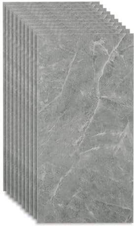 Lot de 10 panneaux muraux design marbré autocollants en PVC pour carrelage mural, 60 cm x 30 cm, gris marbre
