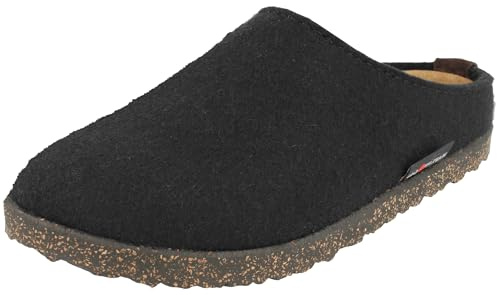 HAFLINGER Damen Pantoffel Herren Filz Hausschuh Manhattan Clog 391001, Größe:38 EU, Farbe:Schwarz