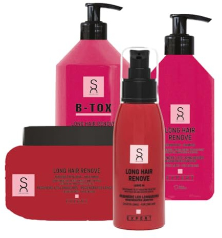 Sacha Care Expert Long Hair Renove Pflegeset – Shampoo 500 ml, Haarmaske 500 ml, B-tox 500 ml und Leave-In mit Rizinusöl, Provitamin B5 und Aminosäuren – 4-teiliges Set