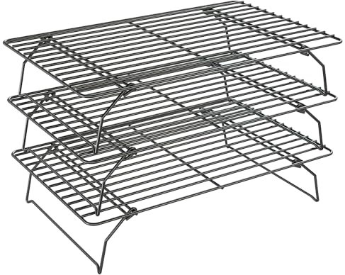 3 Tier Stackable Cooling Rack for Batch Cooling Cookie, Pizza, Cake-15.8”x 10”- Heavy Duty Cooling Racks for Cooking and Baking, Oven and Dishwasher Safe Baking Supplies-Black