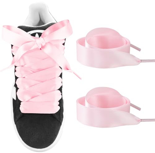 UamGlsob Satin Ribbon Flache Schnürsenkel, 2cm Breit Bunte Weiche Seiden Satinband Schuhbänder für Damen Sneakers, Turnschuhe (Pink,36/90cm)