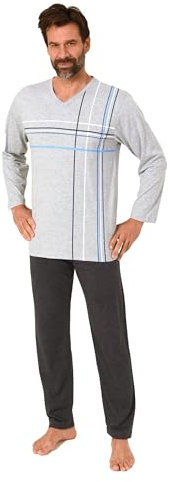 Normann Herren Langarm Schlafanzug Pyjama mit eleganten Frontprint im zeitlosen Design, Farbe:grau, Größe:48