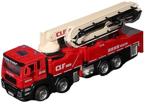 Scale Finished Model Car Diecast 1:32 Concrete Pouring Truck Spray Pump Truck Car Models Fire Engines Pull Back Sound Light Engineering Vehicle Miniature Die-cast Vehicle(Red)