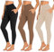 FuelMeFoot 3 Pack Leggings Damen mit Taschen High Waisted Leggins Blickdicht Bauchkontrolle Elastische Sportleggings Workout Yoga Gym.C4-Schwarz/Mokka/Beige L/XL