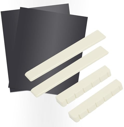 4 Stück Gitarrenbrücke Sattel und Steg-Nuss Ersatz für 6-Saitige Klassische Gitarren, mit 2 Stück Sandpapier, Nachhaltige Gitarre Brücke Set, Verbessert Klangqualität