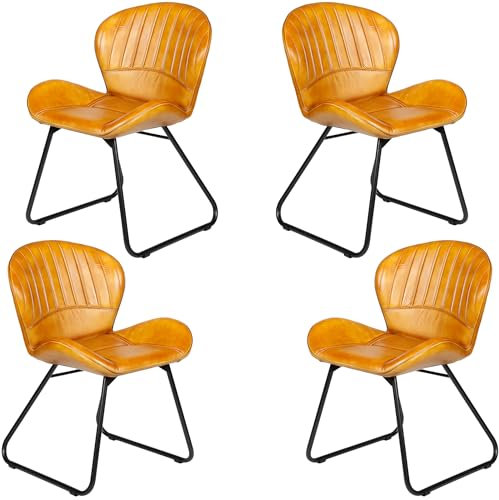 Casa Moro Esszimmerstühle 4er Set Stühle Cognac Leder Stuhl Esszimmer Metall-Beine Polsterstuhl Lederstühle