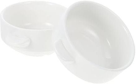 DECHOUS 2Pcs Ceramic Soup Bowls with Handles: French Onion Soup Crocks - White Porcelain Serving Bowls for Cereal, Beef Stew, Chill, Pasta, Pot Pies, Microwave and Oven Safe