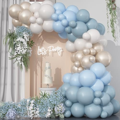 HILAVO Dusty Blue Balloon Arch Kit Retro Slate Light Pastel Blue Beige Cream Sand White Neutral Party Balloons Garland Kit for Bridal Shower Gender Reveal Birthday Wedding Party Decorations