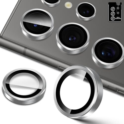 Lutree per Samsung Galaxy S24 Ultra 5G Pellicola Protettiva Fotocamera, Durezza 9H Lenti Individuali Protezione Schermo, Anello in Metallo + Vetro Temperato, HD Anti-Graffio - Argento