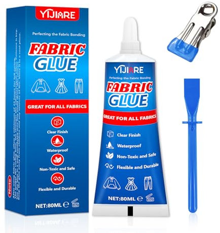 Colle Textile 80ml - Extra Forte Adhésif Permanent pour Tissus,Pour réparations de vêtements, cuir, loisirs créatifs, rembourrage, matériaux divers, textiles, feutre et badges