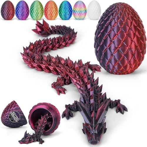 3D Printed Dragon Egg with Dragon Inside,3D Printer Articulated Crystal Animals Dragons Egg Fidget Toys Decoration,Graduation Gift for Kids Teens Boys Girls Christmas Birthday Gifts (Black Red)