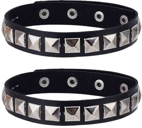 CABODYALS 2 Brazalete Gótico Negro de Imitación de Cuero Sintético, Ajustable, con Tachuelas Góticas, Estilo Punk Rock, para Hombre, Accesorios para Disfraces de Fiesta.
