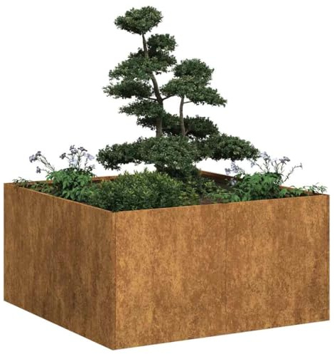 Mokuyary Blumenkasten, Blumentopf, Tisch, Anbau, Gemüse, Pflanzen, Blumen, Blumenkasten, 80 x 80 x 40 cm, Cortenstahl