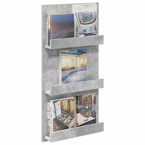 vidaXL Magazinregal Beton Grau 51 x 11 x 102 cm Holzwerkstoff, Wohnzimmer Aufbewahrung, moderner Organizer, rechteckiger Zeitschriftenhalter, Fester Regal für drinnen