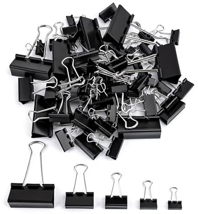 78 Pcs Bulldog Clips, 15mm 19mm 25mm 32mm 51mm Metal Bull Dog Clipsset | Foldback Clips Set, Paper Clipsset Assorted Size for Office Home Kitchen School Shops Stationary File Paper Clamps