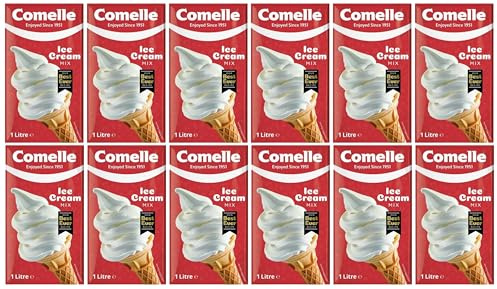 Comelle Vanilla Soft Serve Ice Cream Mix 1 Litre, Creamy Liquid Mix, Instant Ready to Freeze (Pack of 12, Total 12 Litres)