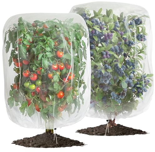 2 Pack 1x1.5m Garden Insect Bird Netting Bags, Fine Mesh Bird Netting for Fruit Trees, Tomatoes & Blueberries, Plant Protection Cover with Drawstring, Breathable Garden Mesh & Fruit Cage Barrier