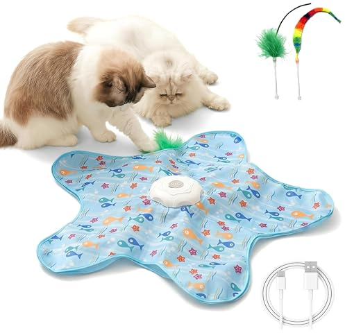 Hide and Seek Interactive Cat Toys, Puzzle Motion Activated for Indoor Cats | Cat Enrichment & Stimulating, Electronic Design, Moving toy play mat, USB & Battery Powered, 5-Hole, Multi-Cat, Bird Sound