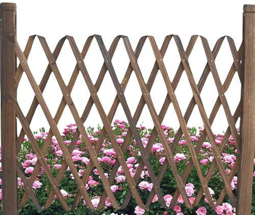 Valla de jardín retráctil – 48 cm a 1,4 m de rejilla extensible | Madera carbonizada | Valla de madera anticorrosión para balcón de jardín | telón de fondo de boda con pedestal