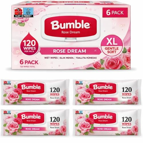 Bumble ROSE DREAM Fresh Clean Baby Wipes 6 Packs of 120 Wipes Equals to 720 Baby Wet Wipes, Also Great for Hands and Faces (ROSE DREAM)