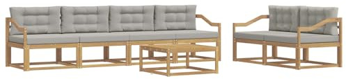 vidaXL Outdoor-Sofagarnitur mit Kissen 6 pcs Weiß und Hellgrau, Gartenmöbel, modernes Outdoor-Sofa Set, modulare Sitzgelegenheiten, Loungemöbel für deinen Garten