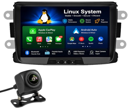 8 Inch Wireless CarPlay Stereo for Dacia Duster 2013-2017 Sandero Stepway Logan, Linux Car Radio with Android Auto, Full Touchscreen Head Unit with DSP Bluetooth RDS, 720P Reversing Camera YouTube