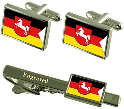 Select Gifts Flagge Niedersachsen Manschettenknöpfe gravierte Krawattenklammer passende Box Set