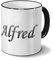 printplanet Tasse mit Namen Alfred - Motiv Chrom-Schriftzug - Namenstasse, Kaffeebecher, Mug, Becher, Kaffeetasse - Farbe Schwarz