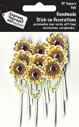 Express Yourself MIP, self Adhesive, 3 Sunflowers Mini Multi Pack Toppers - Ideal for Card Making, Gift Wrapping, Scrapbooking, Papercrafts, Childrens Crafts etc